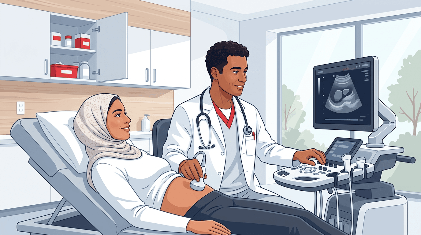 توضيح طبي عن فحص الموجات فوق الصوتية