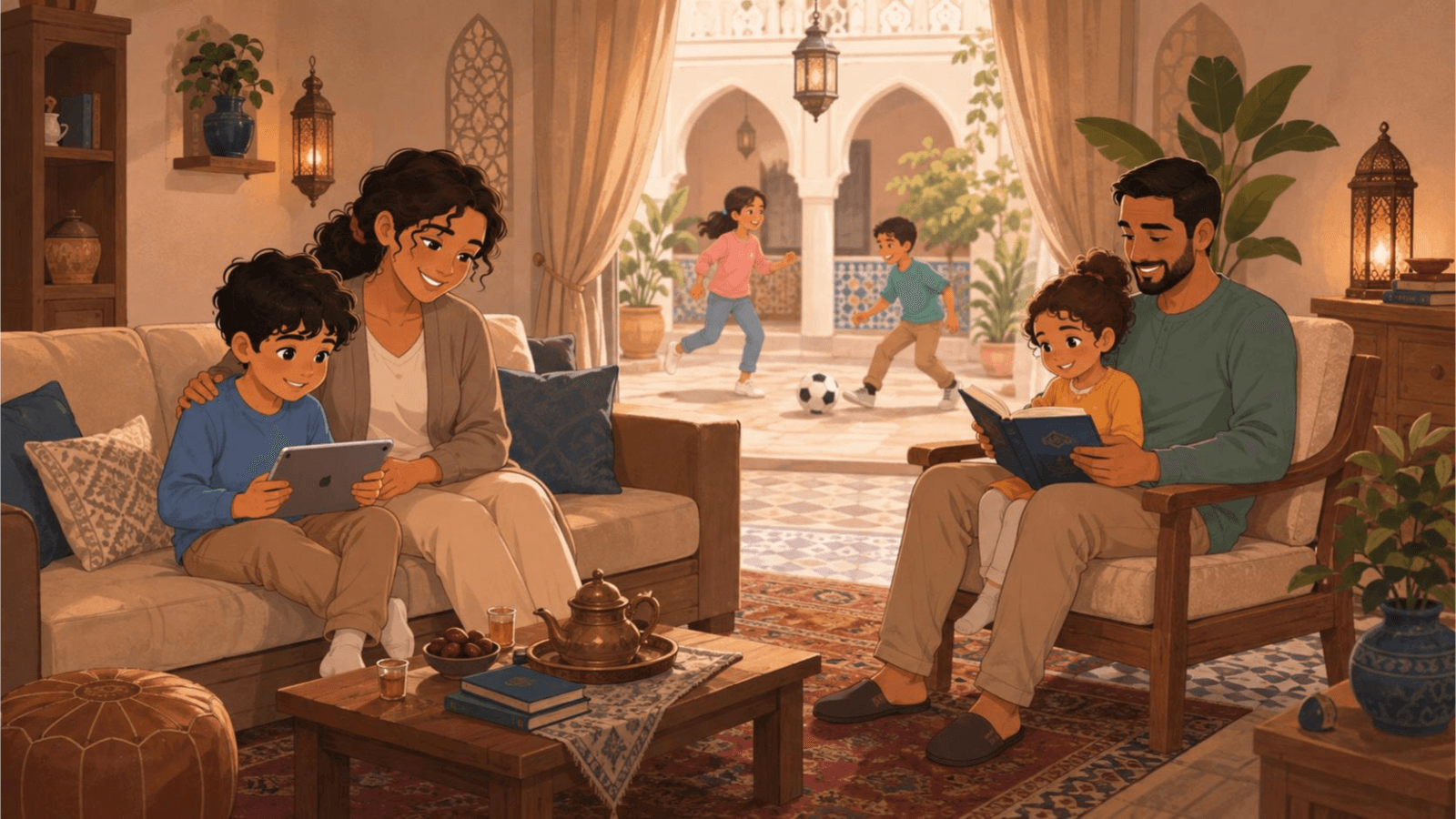 طفل يستخدم جهازاً لوحياً ضمن روتين أسري متوازن